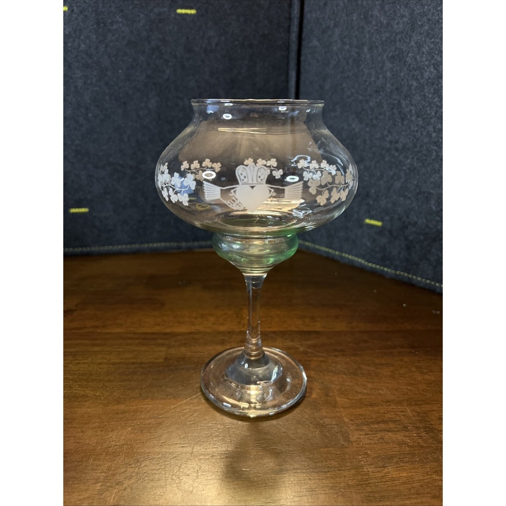 Eamon Irish Glass Hand Crafted Shamrock Claddagh Votive Candle Holder 7 1/4"